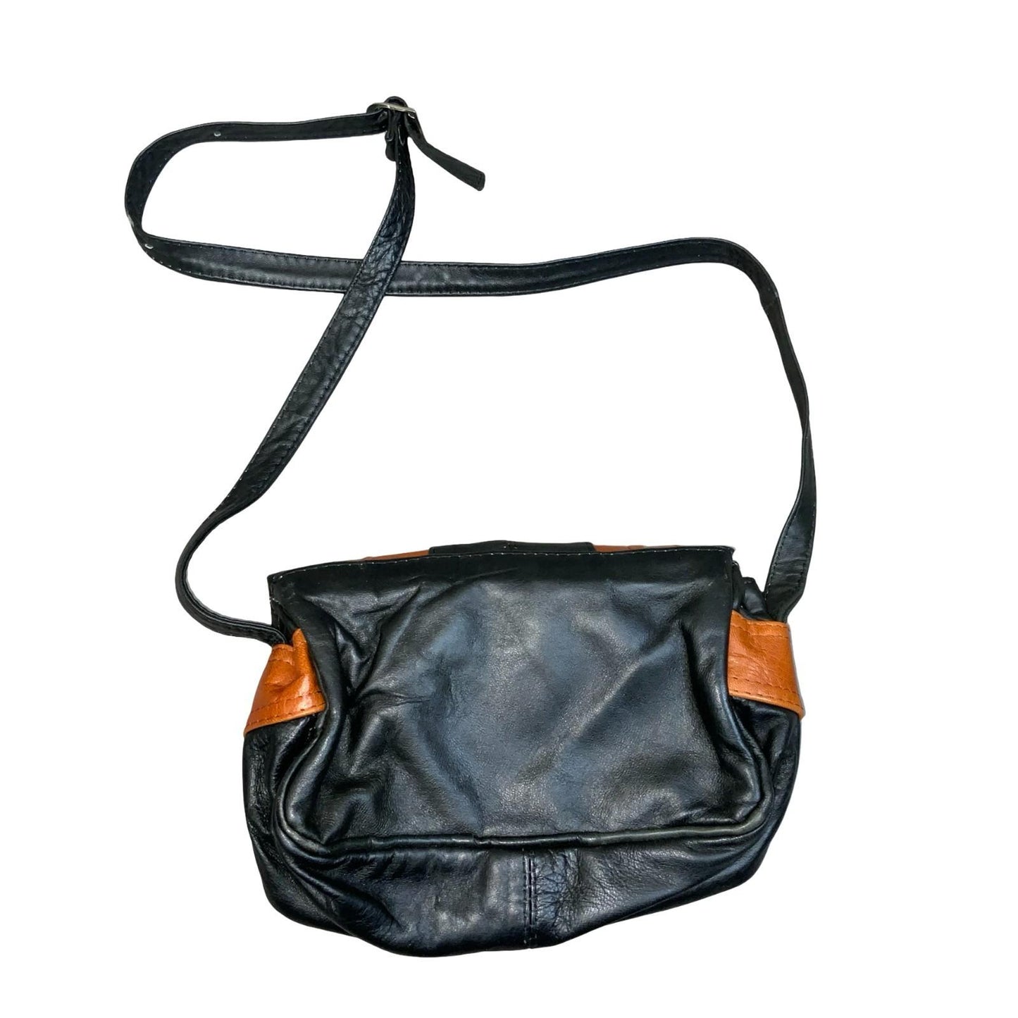 Vtg Black Orange Abstract Crossbody Shoulder Rectangular Leather Handbag