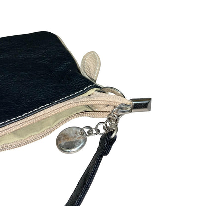 Vtg Black Beige Two Tone Textured Clutch Crossbody Shoulder Leather Handbag