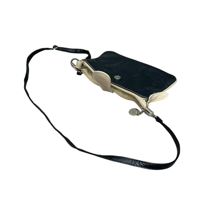 Vtg Black Beige Two Tone Textured Clutch Crossbody Shoulder Leather Handbag