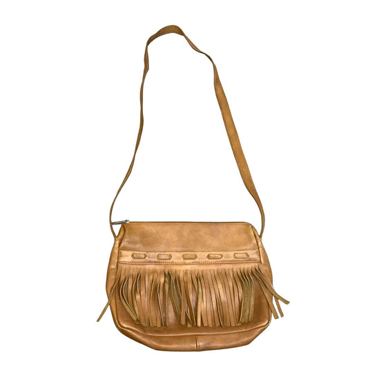 Vtg 90s y2k Brown Caramel Tassel Boho Bohemian Leather Casual Shoulder Handbag