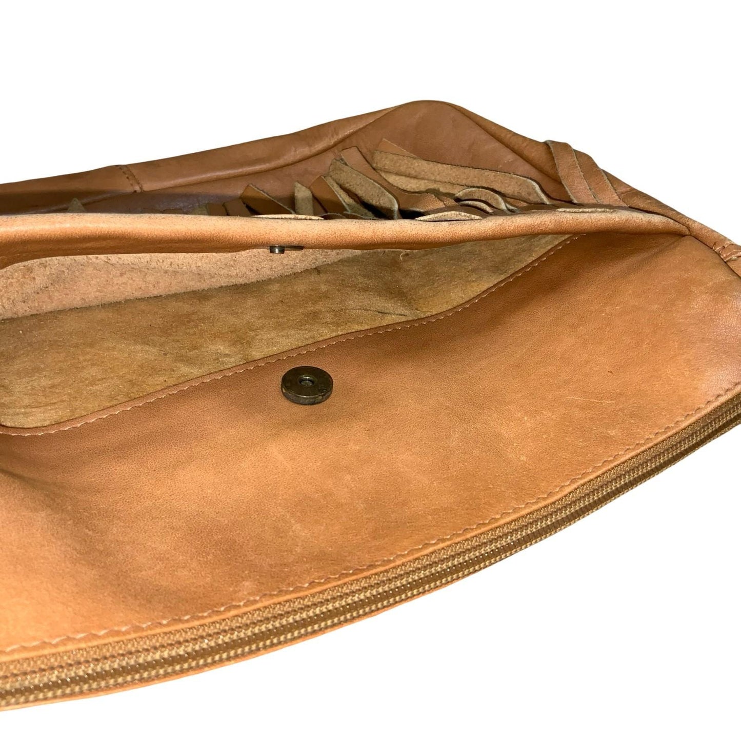 Vtg 90s y2k Brown Caramel Tassel Boho Bohemian Leather Casual Shoulder Handbag