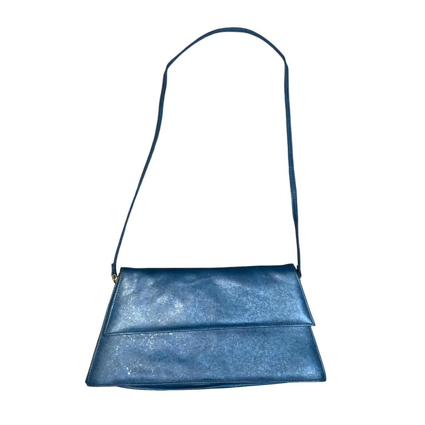 Vtg 80s Blue Leather Glam Asymmetric Textured Statement Bold Shoulder Handbag