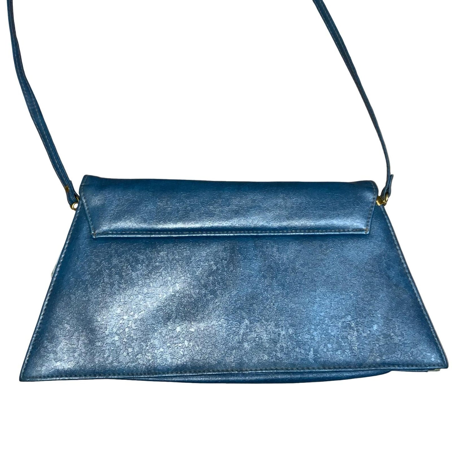 Vtg 80s Blue Leather Glam Asymmetric Textured Statement Bold Shoulder Handbag