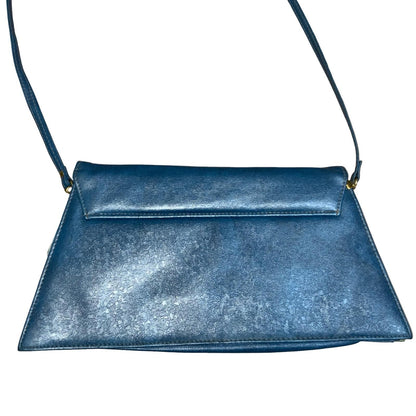 Vtg 80s Blue Leather Glam Asymmetric Textured Statement Bold Shoulder Handbag