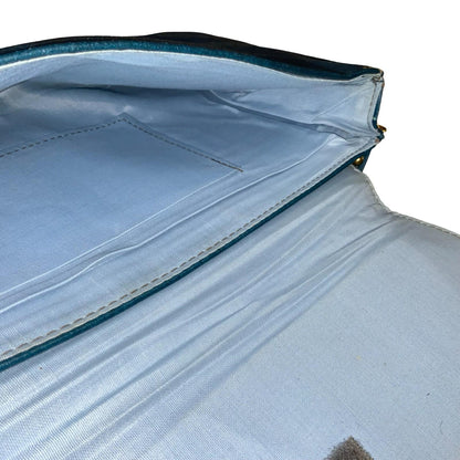 Vtg 80s Blue Leather Glam Asymmetric Textured Statement Bold Shoulder Handbag