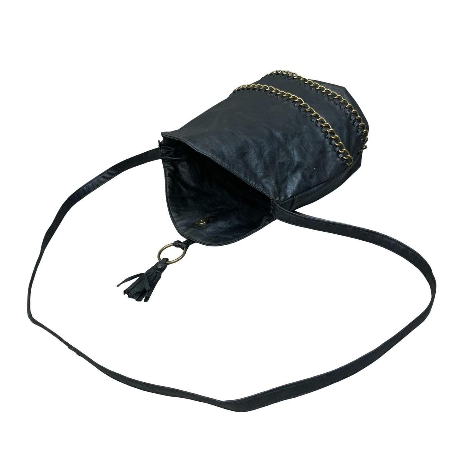 Vtg 90s Black Gold Chain Slouch-Style Tassel Hobo Crossbody Shoulder Handbag