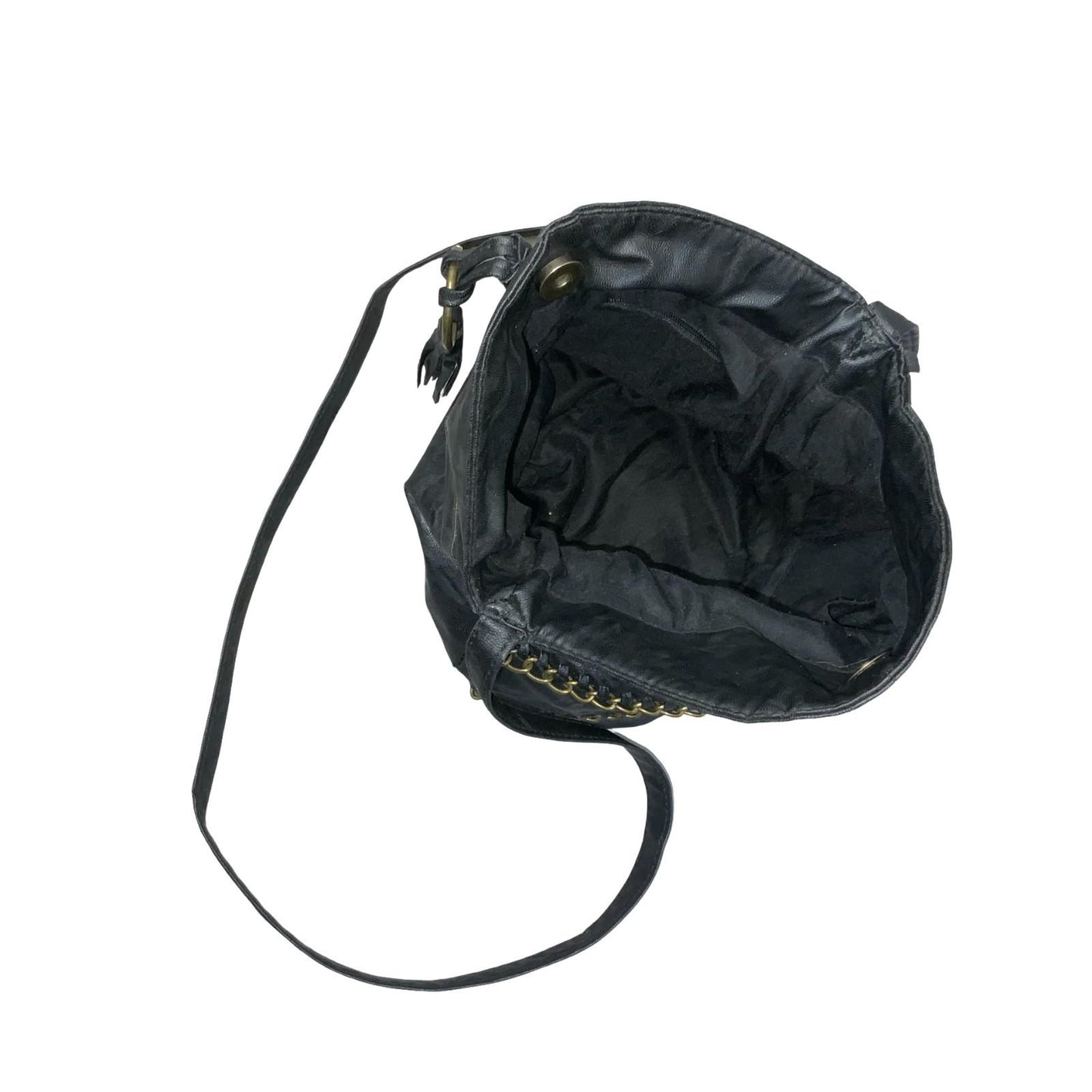 Vtg 90s Black Gold Chain Slouch-Style Tassel Hobo Crossbody Shoulder Handbag