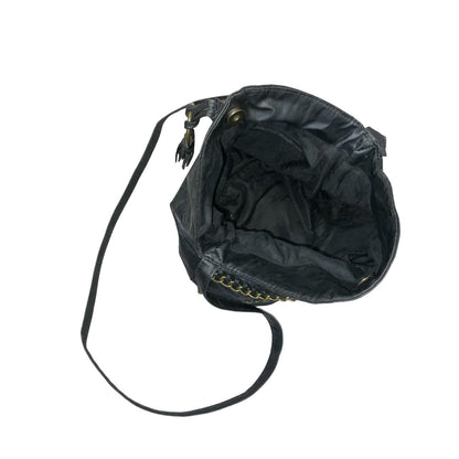 Vtg 90s Black Gold Chain Slouch-Style Tassel Hobo Crossbody Shoulder Handbag