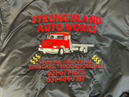 His & Hers Vtg USA Strong Island Auto Works Bob Margaret Silky Bomber Jacket XL