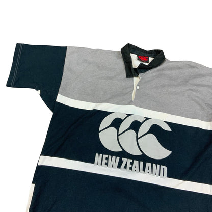 Canterbury Of New Zealand Grey White Black Button-Up Heavyweight Polo T-Shirt XL