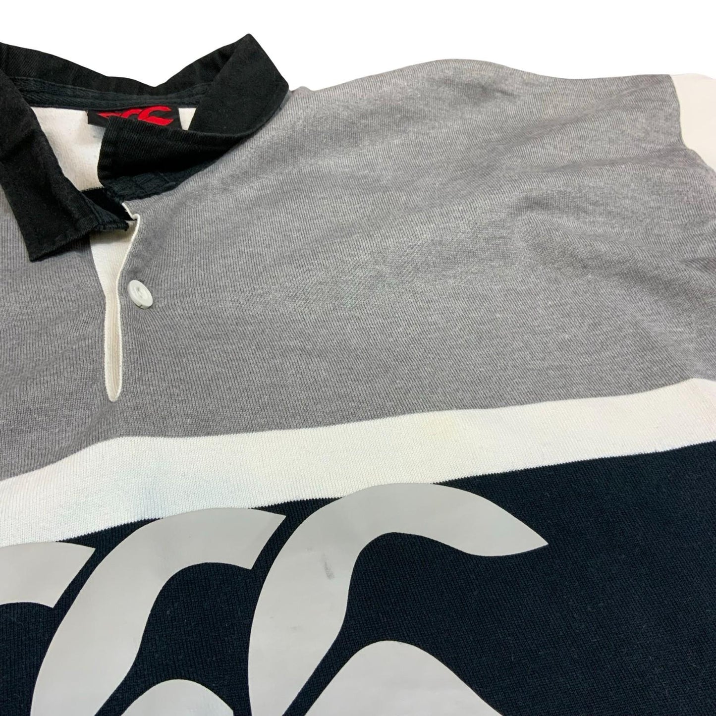 Canterbury Of New Zealand Grey White Black Button-Up Heavyweight Polo T-Shirt XL