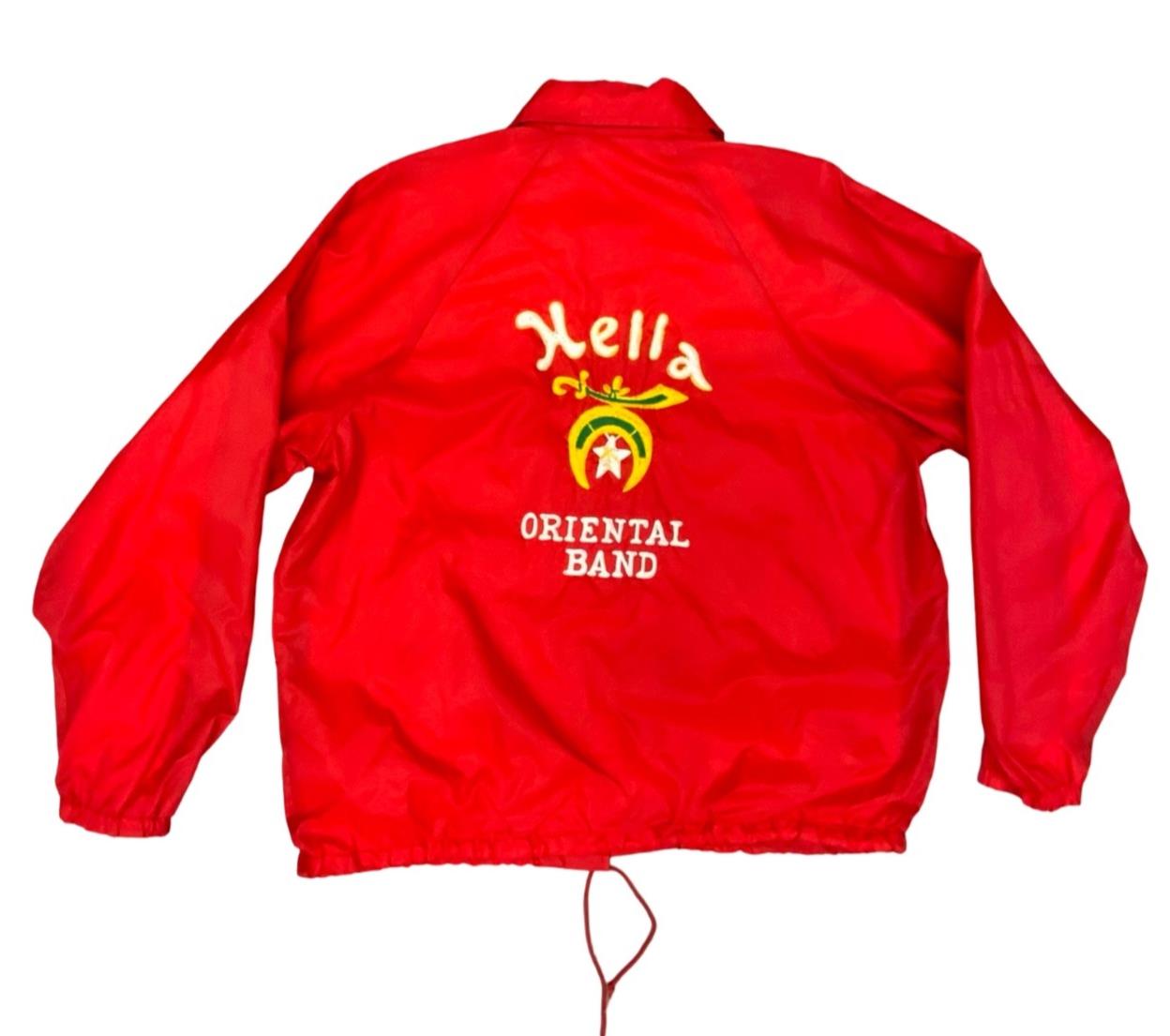 Vtg USA 70s Red Shrine Club Shriner Chain Stitch Nylon Bomber Jacket XL