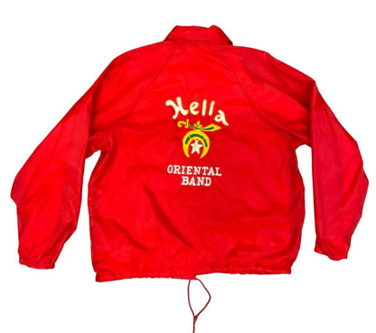 Vtg USA 70s Red Shrine Club Shriner Chain Stitch Nylon Bomber Jacket XL