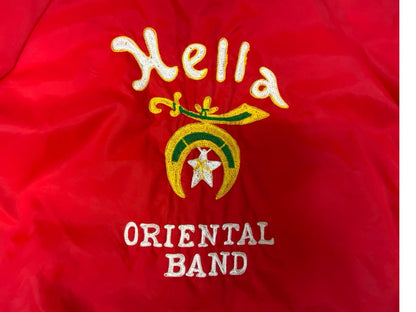 Vtg USA 70s Red Shrine Club Shriner Chain Stitch Nylon Bomber Jacket XL