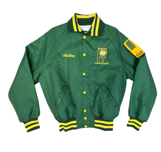 Vtg USA Green & Yellow Penn Trafford Cheerleaders Silky Nylon Varsity Jacket  L