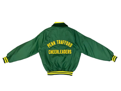 Vtg USA Green & Yellow Penn Trafford Cheerleaders Silky Nylon Varsity Jacket  L