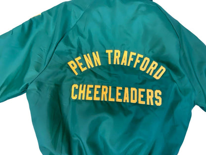 Vtg USA Green & Yellow Penn Trafford Cheerleaders Silky Nylon Varsity Jacket  L