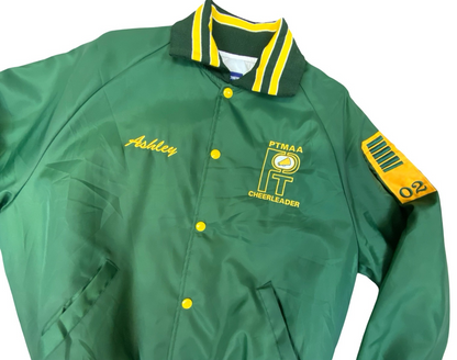 Vtg USA Green & Yellow Penn Trafford Cheerleaders Silky Nylon Varsity Jacket  L