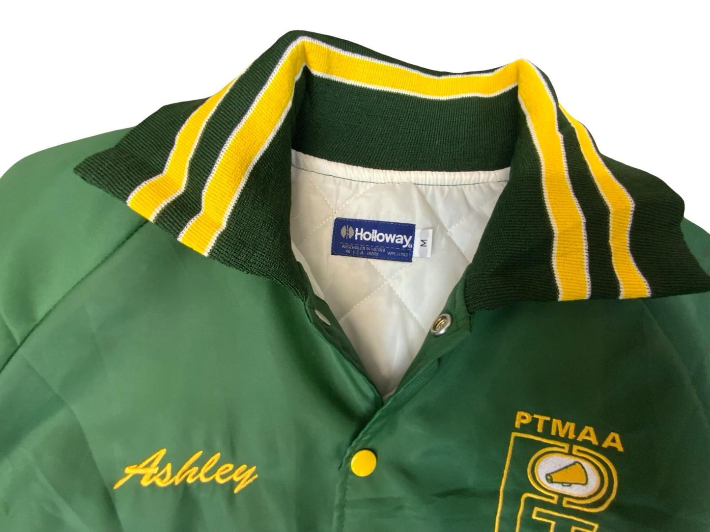 Vtg USA Green & Yellow Penn Trafford Cheerleaders Silky Nylon Varsity Jacket  L