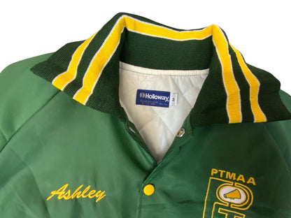 Vtg USA Green & Yellow Penn Trafford Cheerleaders Silky Nylon Varsity Jacket  L