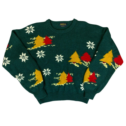 Vtg 'Paul Stuart' Green Red Yellow Christmas Festive Novelty Knit Sweater M UK14