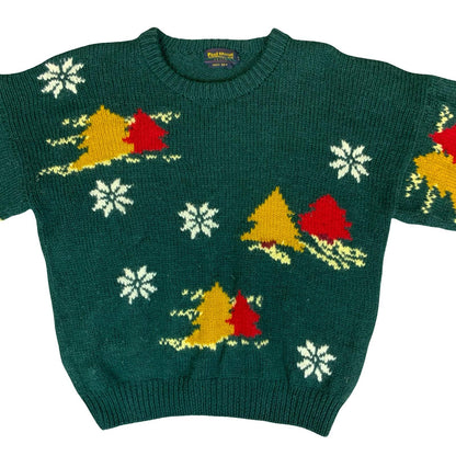 Vtg 'Paul Stuart' Green Red Yellow Christmas Festive Novelty Knit Sweater M UK14