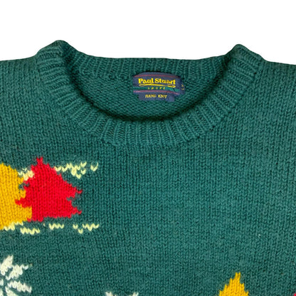 Vtg 'Paul Stuart' Green Red Yellow Christmas Festive Novelty Knit Sweater M UK14