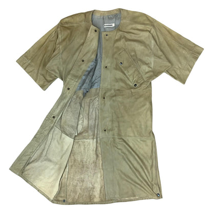 Vtg 'Jil Sander' Beige Suede Snap Button 3/4 Batwing Sleeve Dress M UK 12