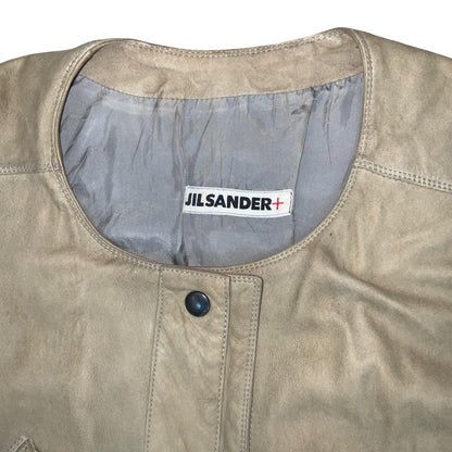 Vtg 'Jil Sander' Beige Suede Snap Button 3/4 Batwing Sleeve Dress M UK 12