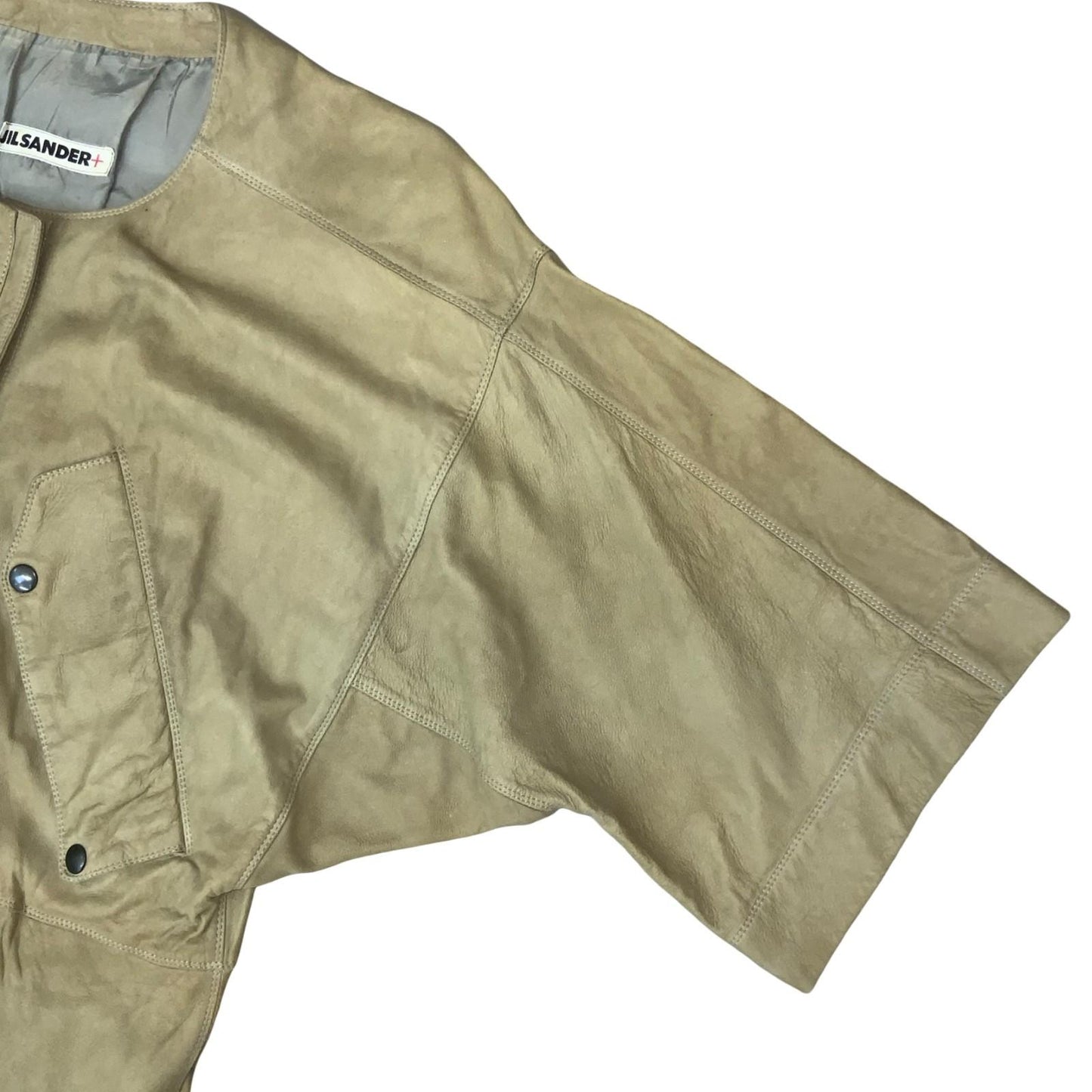 Vtg 'Jil Sander' Beige Suede Snap Button 3/4 Batwing Sleeve Dress M UK 12