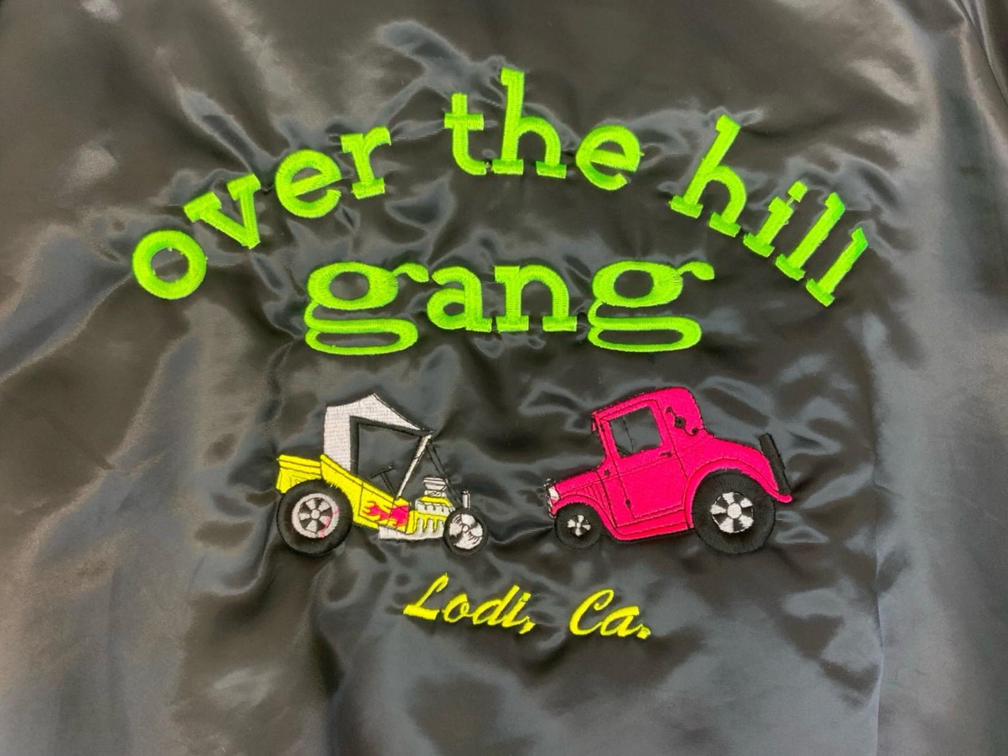 VTG 80s USA Over The Hill Gang Hot Rod Car Club Lodi Ca Bomber Jacket Hotrod 2XL