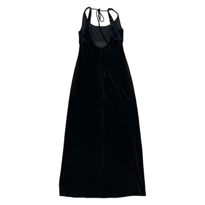 90s 'Alex Evenings' Black Gothic Formal Beaded Empire Velvet Maxi Dress UK 6/8