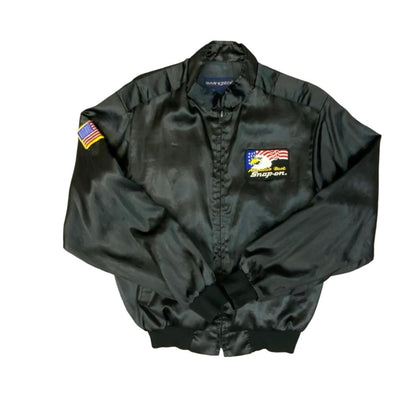 Rare 80s Blk USA Snap On Tools Americas Best Satin Bomber Jacket Hot Rod Drag M