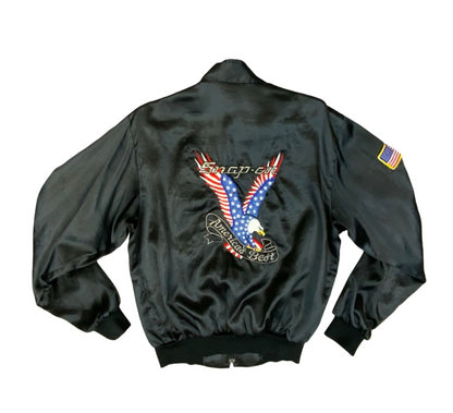 Rare 80s Blk USA Snap On Tools Americas Best Satin Bomber Jacket Hot Rod Drag M