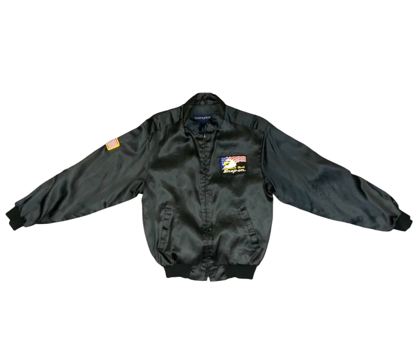 Rare 80s Blk USA Snap On Tools Americas Best Satin Bomber Jacket Hot Rod Drag M