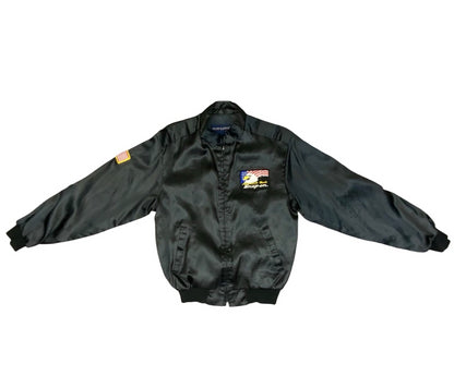 Rare 80s Blk USA Snap On Tools Americas Best Satin Bomber Jacket Hot Rod Drag M