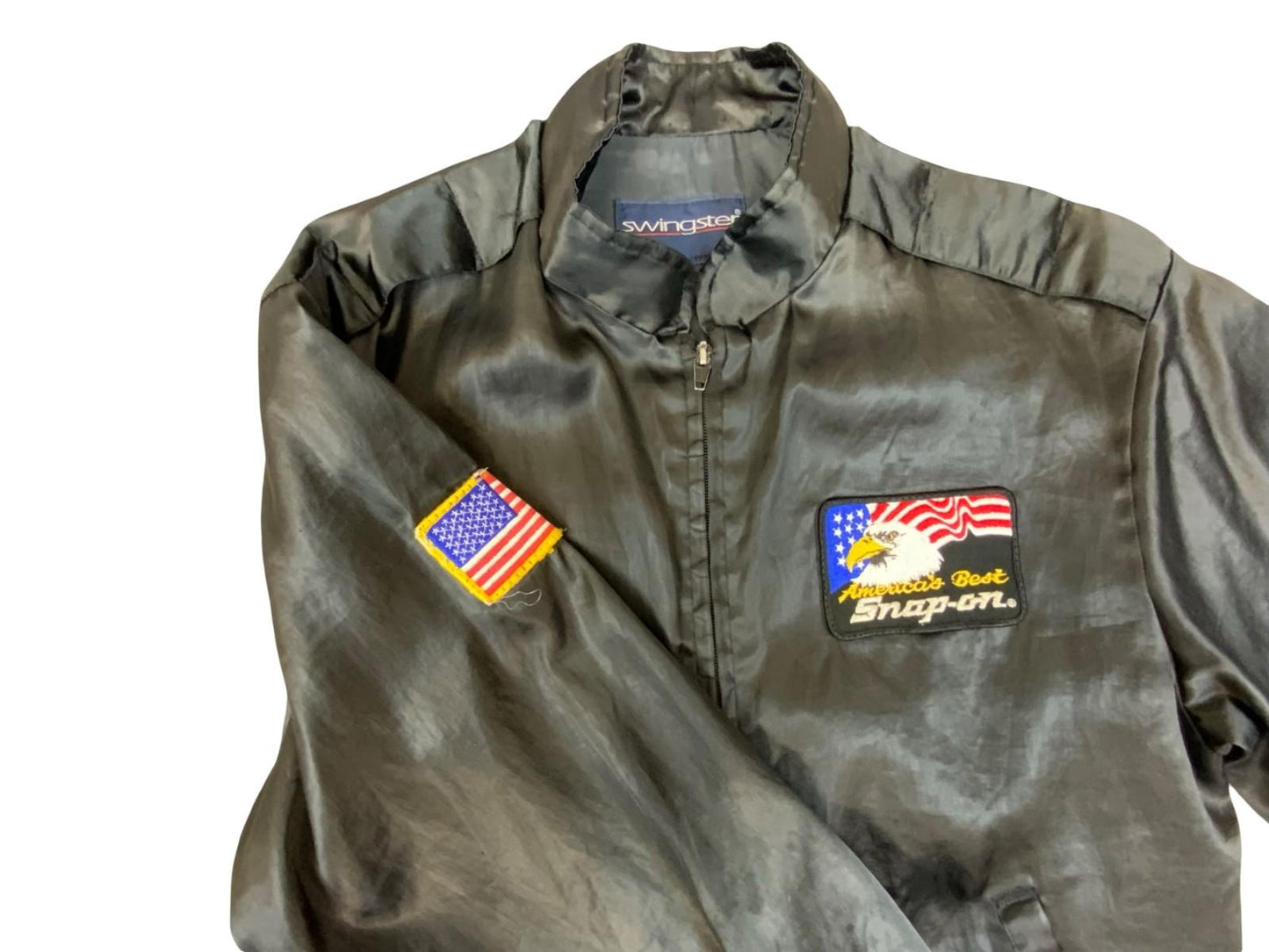 Rare 80s Blk USA Snap On Tools Americas Best Satin Bomber Jacket Hot Rod Drag M