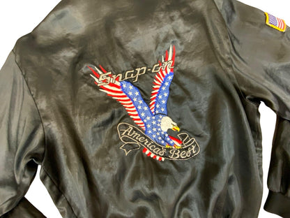 Rare 80s Blk USA Snap On Tools Americas Best Satin Bomber Jacket Hot Rod Drag M