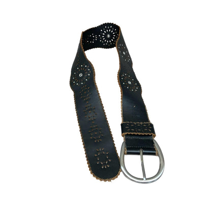 Black Brown Leather 'Esprit' Women's Cut-Out Floral Casual Wide Belt M UK 12/14