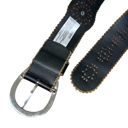 Black Brown Leather 'Esprit' Women's Cut-Out Floral Casual Wide Belt M UK 12/14