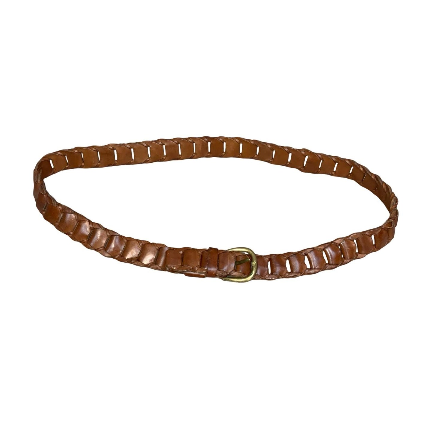 Vtg 90s Brown Genuine Leather Link Belt Brass Adjustable Italian Belt (one-size)