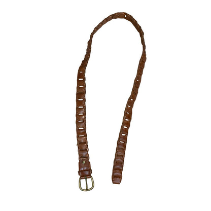 Vtg 90s Brown Genuine Leather Link Belt Brass Adjustable Italian Belt (one-size)