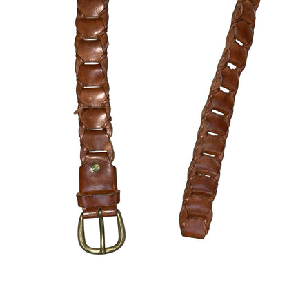 Vtg 90s Brown Genuine Leather Link Belt Brass Adjustable Italian Belt (one-size)