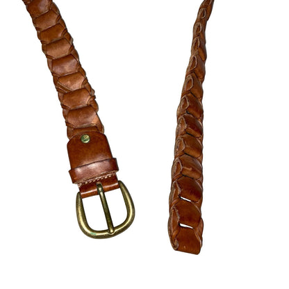 Vtg 90s Brown Genuine Leather Link Belt Brass Adjustable Italian Belt (one-size)