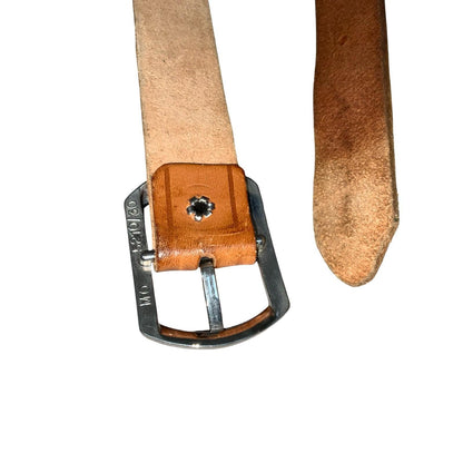 Vtg 80s 90s Brown Leather Silver Buckle Cut-Out Circle Detail Skinny Belt M/L