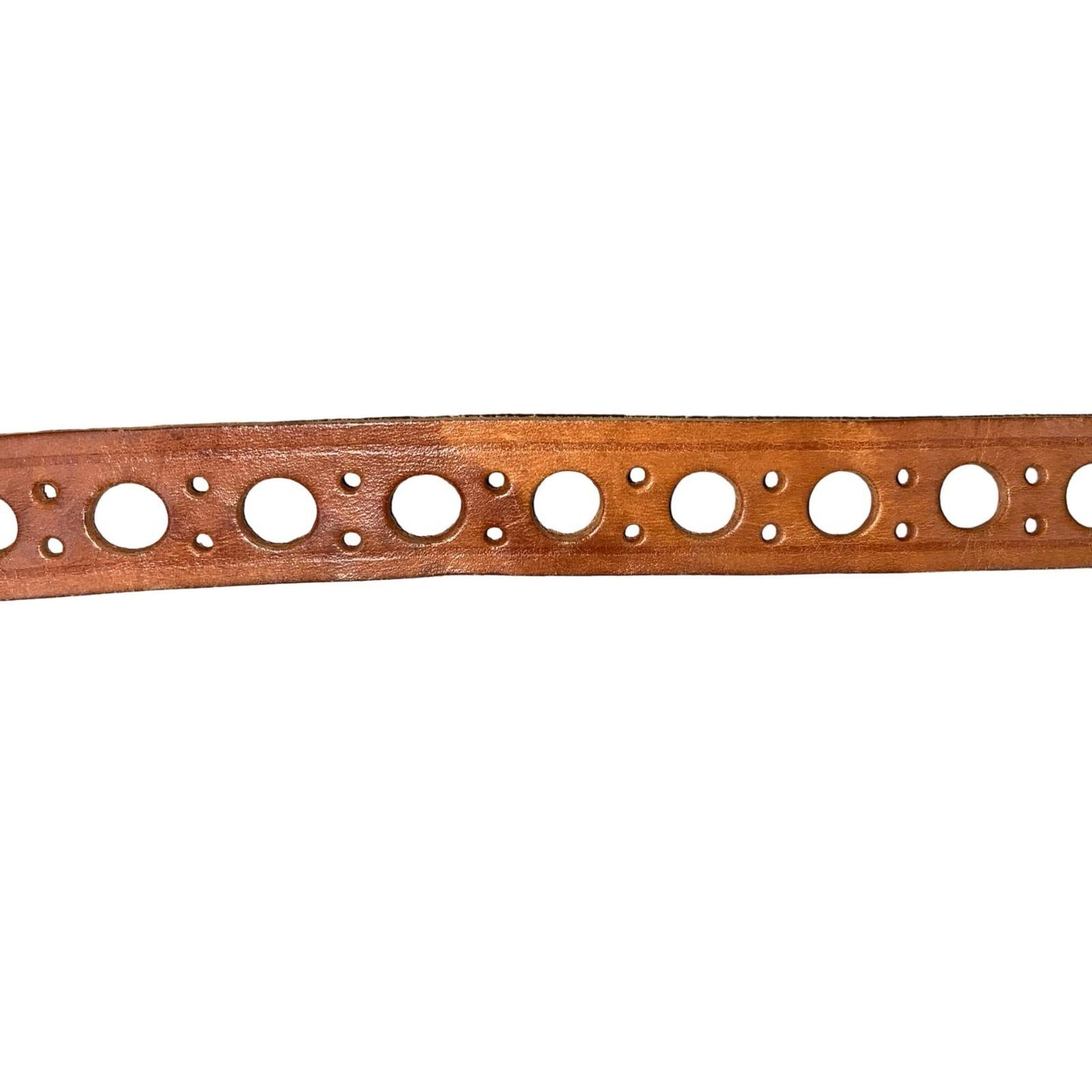 Vtg 80s 90s Brown Leather Silver Buckle Cut-Out Circle Detail Skinny Belt M/L