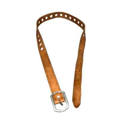 Vtg 80s 90s Brown Leather Silver Buckle Cut-Out Circle Detail Skinny Belt M/L