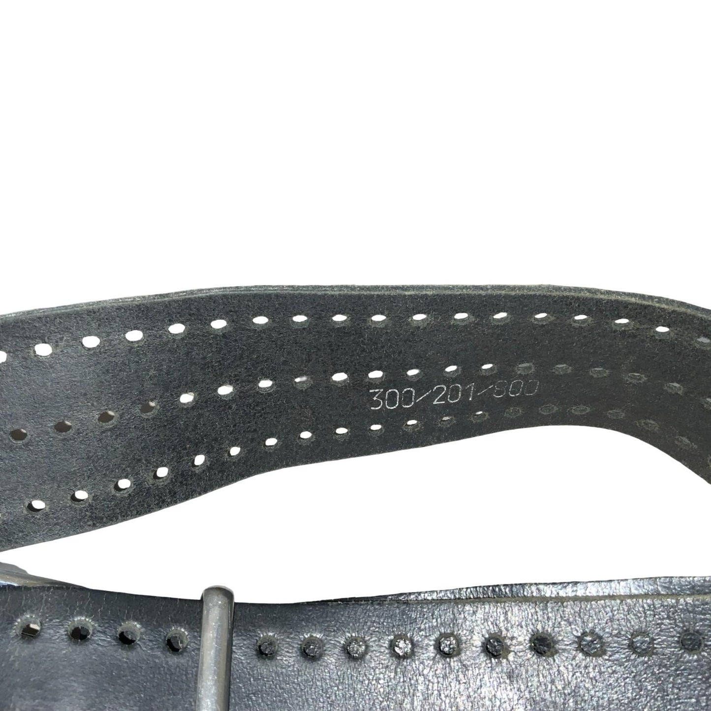 90s Black Distressed Cut-Out Hole Silver Square Buckle Leather Belt S UK 8/10