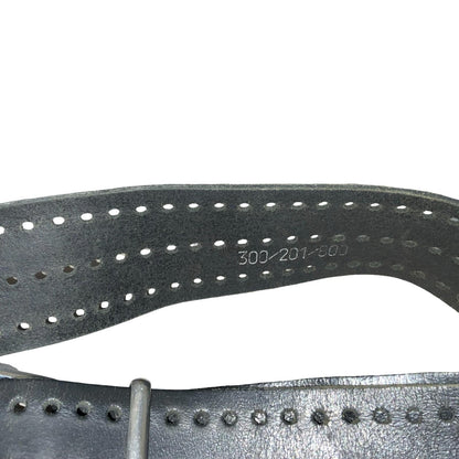 90s Black Distressed Cut-Out Hole Silver Square Buckle Leather Belt S UK 8/10