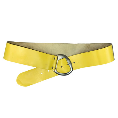 Vtg Yellow Asymmetric Geometric Glam Statement Thick Leather Belt M/L UK 14/16